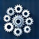 Ikon av kugghjul i rörelse, symboliserande implementering och förändringsledning.